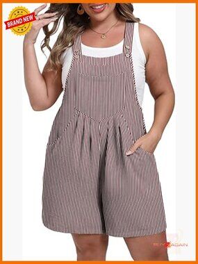 Plus Size Romper - Loose Fit Wide Leg Jumpsuit with Pockets